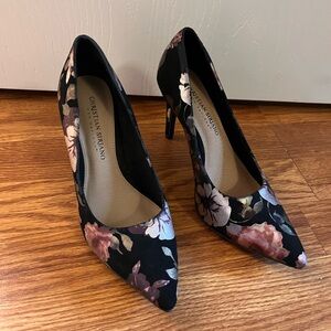 Christian Siriano black floral print 4” heels 6.5 wide